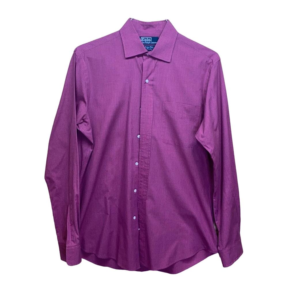 Polo Ralph Lauren Checkered Pink Custom Philip Fine Two Ply 100% Cotton Shirt MD